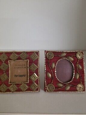 Pier 1 Imports Pair Of Red Satin Beaded Mini Frames